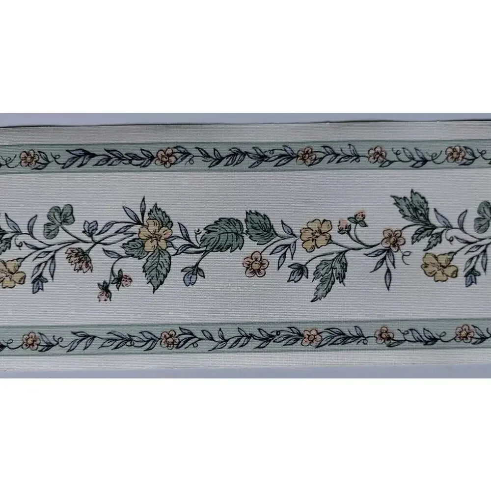 Sanitas Classic Series - Pre-pasted Vinyl Border 15 ft - Lt Pink Yellow Flowers